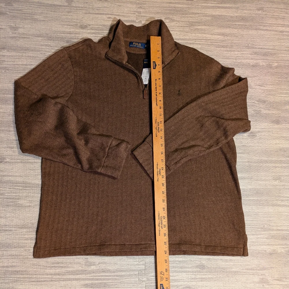 NWT Men's Polo Ralph Lauren Brown Herringbone 1/4 Zip Pullover, Cotton, CasualXL